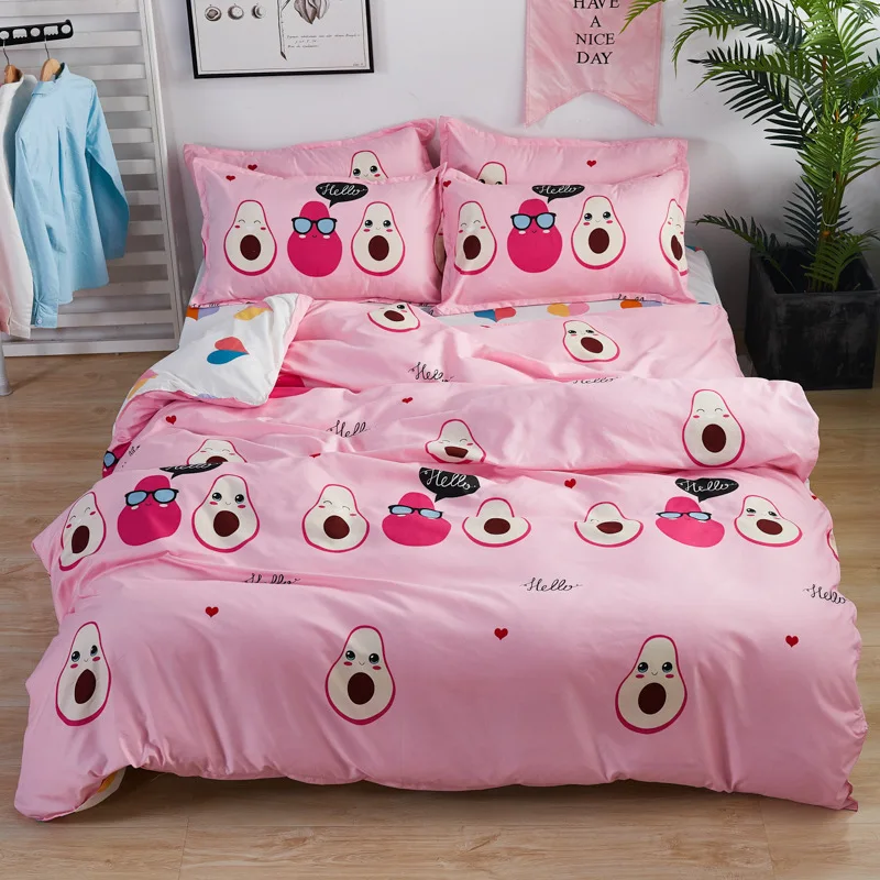 

Pink Cute Bedding Set 240X220 King Size Duvet Cover With Pillowcase Strip Printed Single Double Queen King Size Bed Linen Sheet