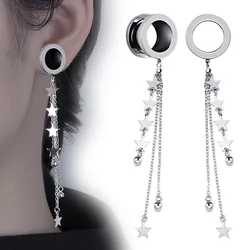 2 PCS Stainless Steel Ear Plugs Tunnels Stars Dangle Chain Ear Gauges Flesh Body Piercing Ear Expansions Ear Reamer 4-25mm