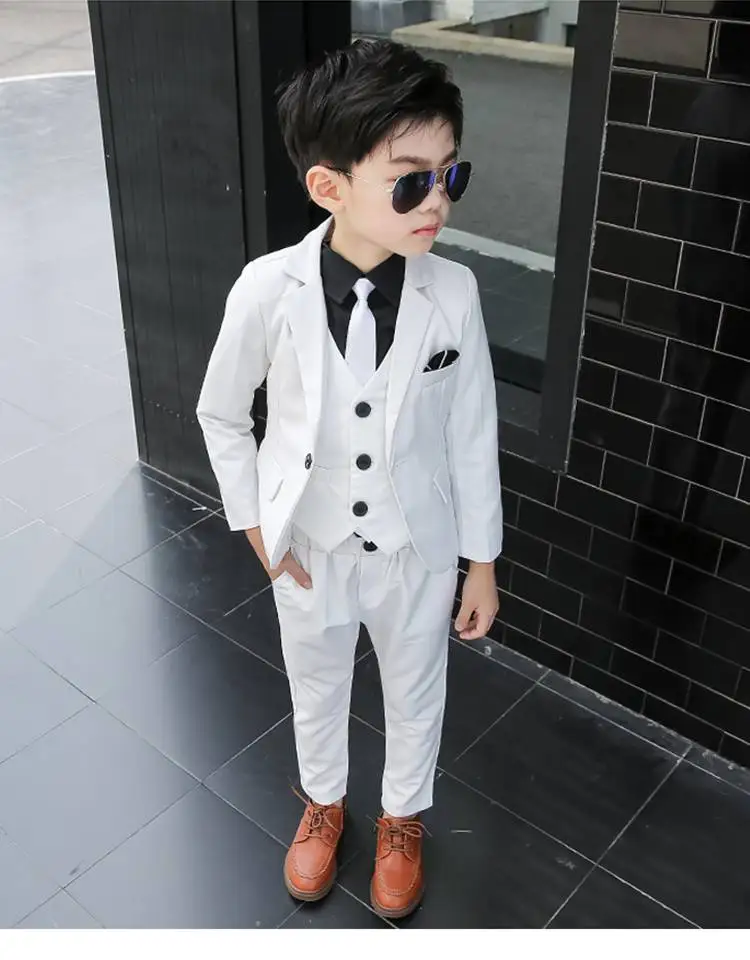 

Flower Boys White Wedding Suit Kids Prom Party baptism Tuxedo Dress Children's Day Pinao Performance Costume school uniform