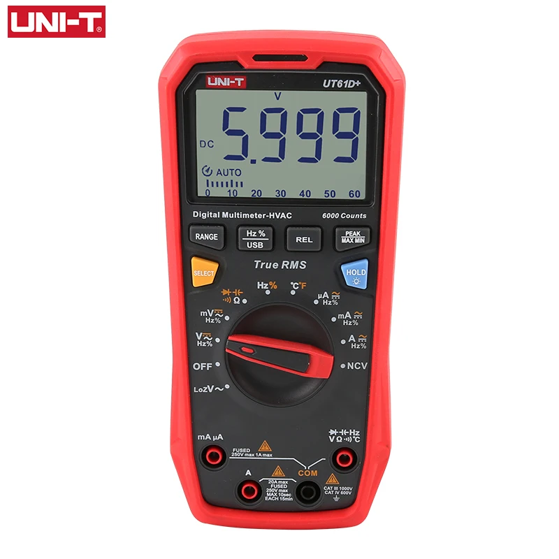 UNI-T UT61D+  Digital Multimeter Professional Tester Unit True RMS Auto Range DC AC 1000V Peak Hold Capacitance Test 60mF Meter