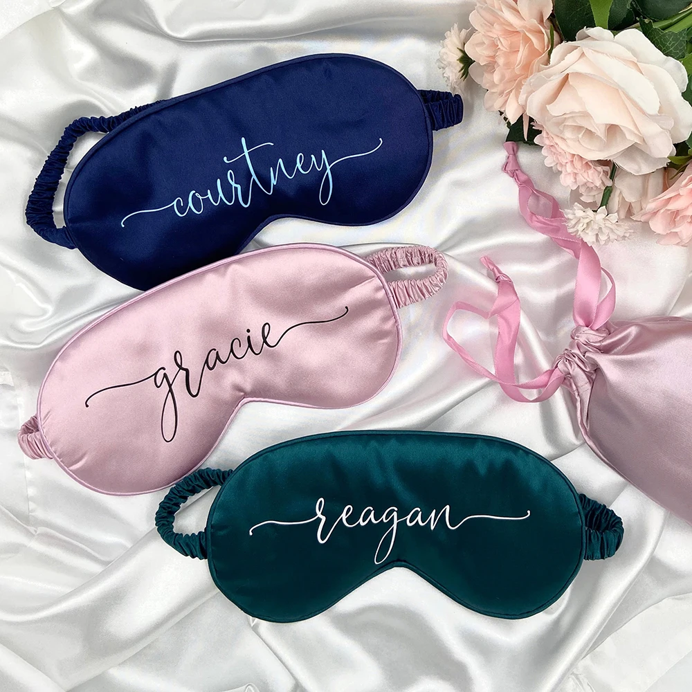 Personalised Silky Satin Eye Mask Customized Monogram Wedding Favor Bridesmaid Gift Ideas Bachelorette Party Bride Travel Set