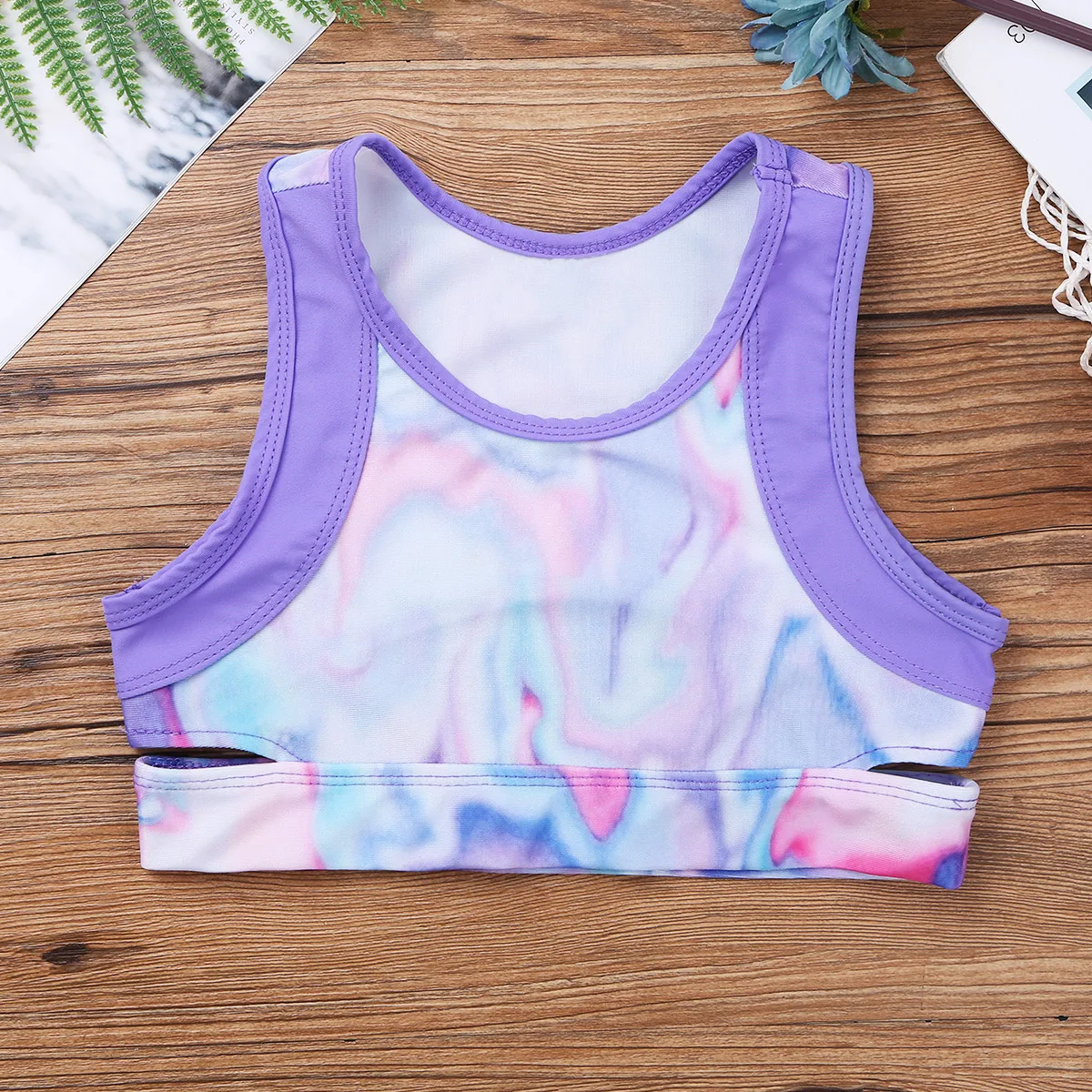 Kids Girls Colorful Stretchy Sports Dance Sets Tanks Crop Top with Boy-cut High Waist Dance Shorts Bottoms for Gymnastic Workout