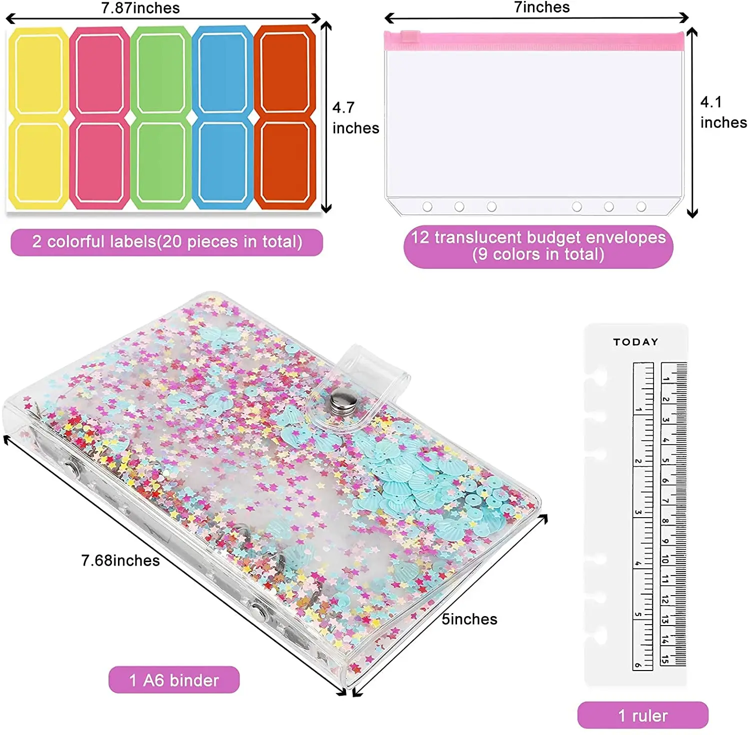 33 Buah A6 Sarung Pengikat Anggaran PVC Tahan Air 12 Dompet Amplop Uang Saku Ritsleting Bening untuk Organizer Perencana