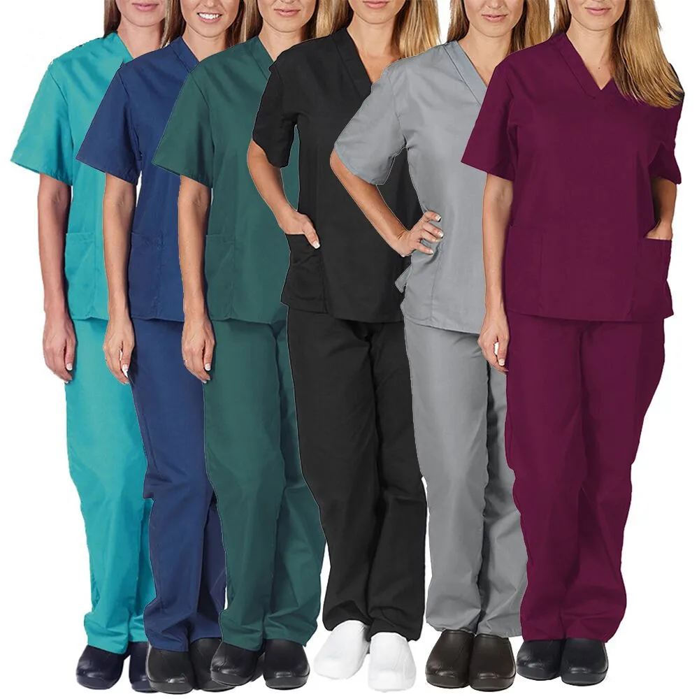 

11 Colors Nurse Uniform Suit Women Short Sleeve Tops Working Uniform Blouse Scrubs Workwear Nursing Women Scrubs Elastic Pants
