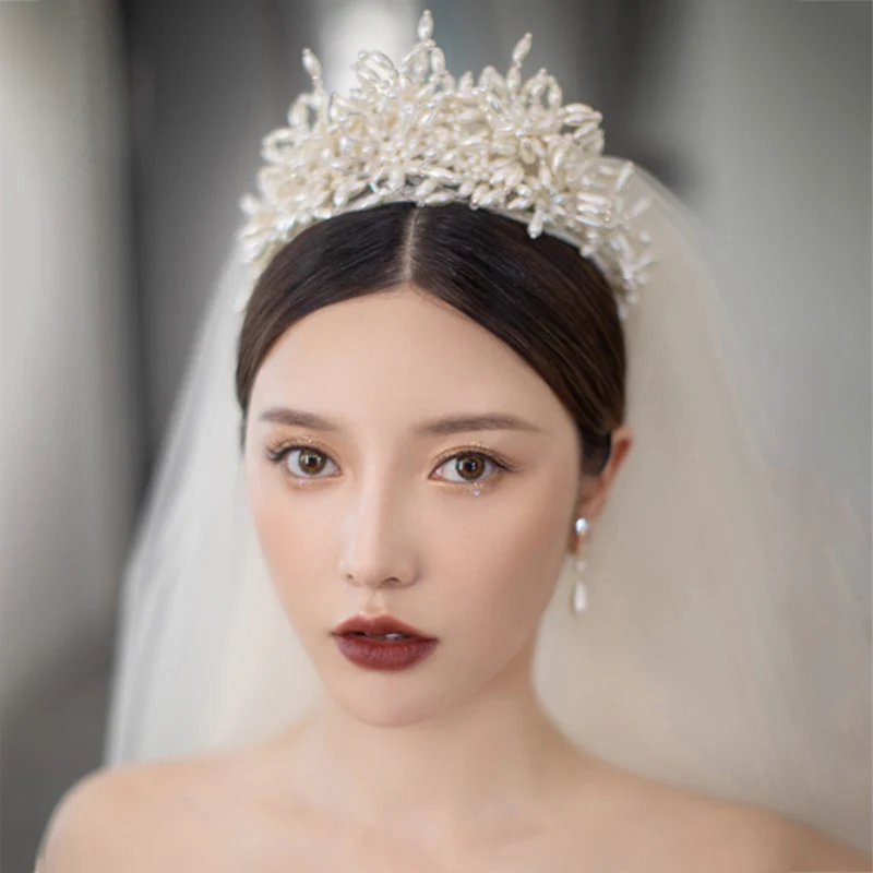 Pearl Tiara Crown Bridal Headbands Head Jewelry Bridal Wedding Pearls Tiaras For Women Diadema Haar Queen Hair Accessories