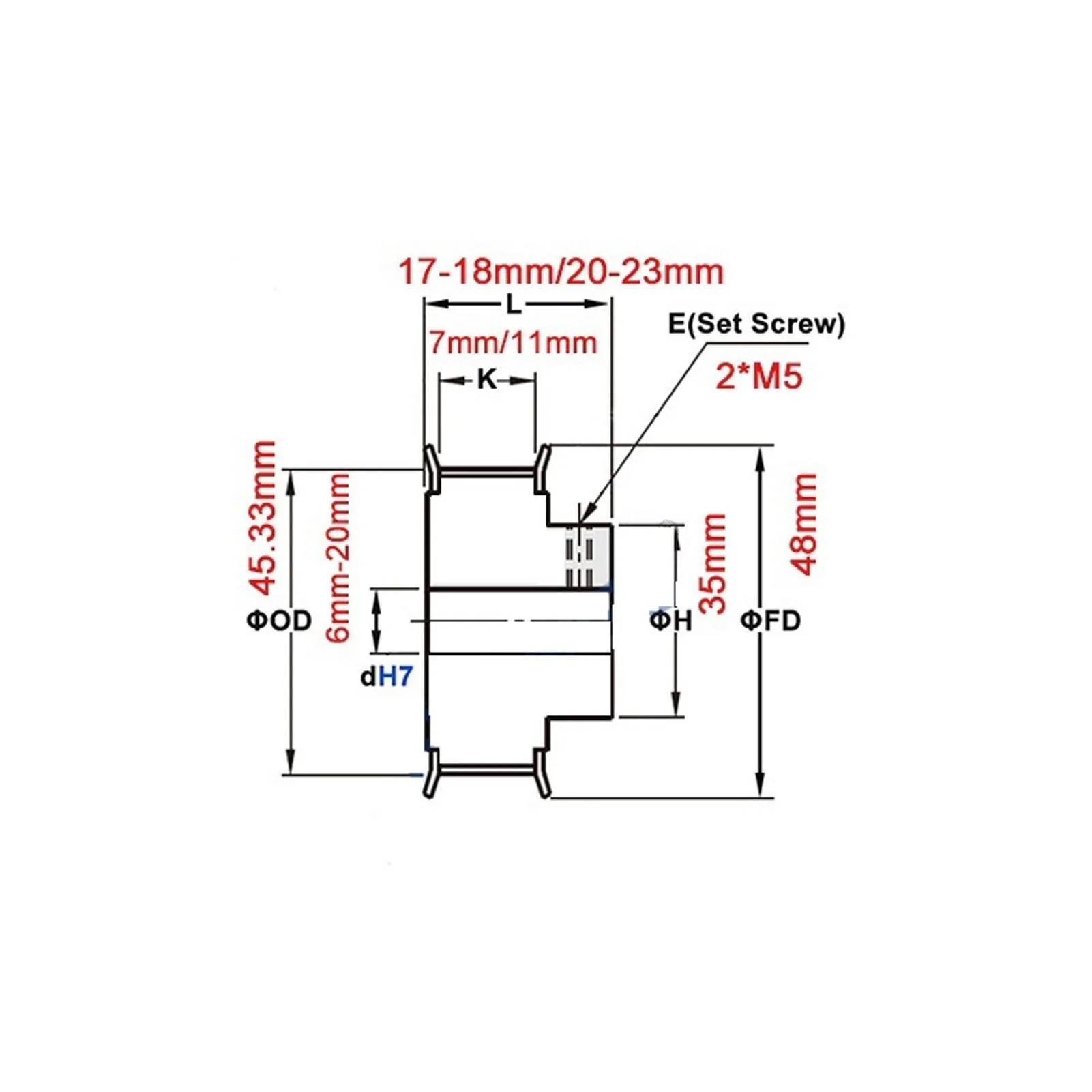 2GT Timing Pulley 72 Teeth, Bore 6/6.35/8/10/12/14/15/16/17/19/20mm, For 2GT Belt Width 6/9/10mm