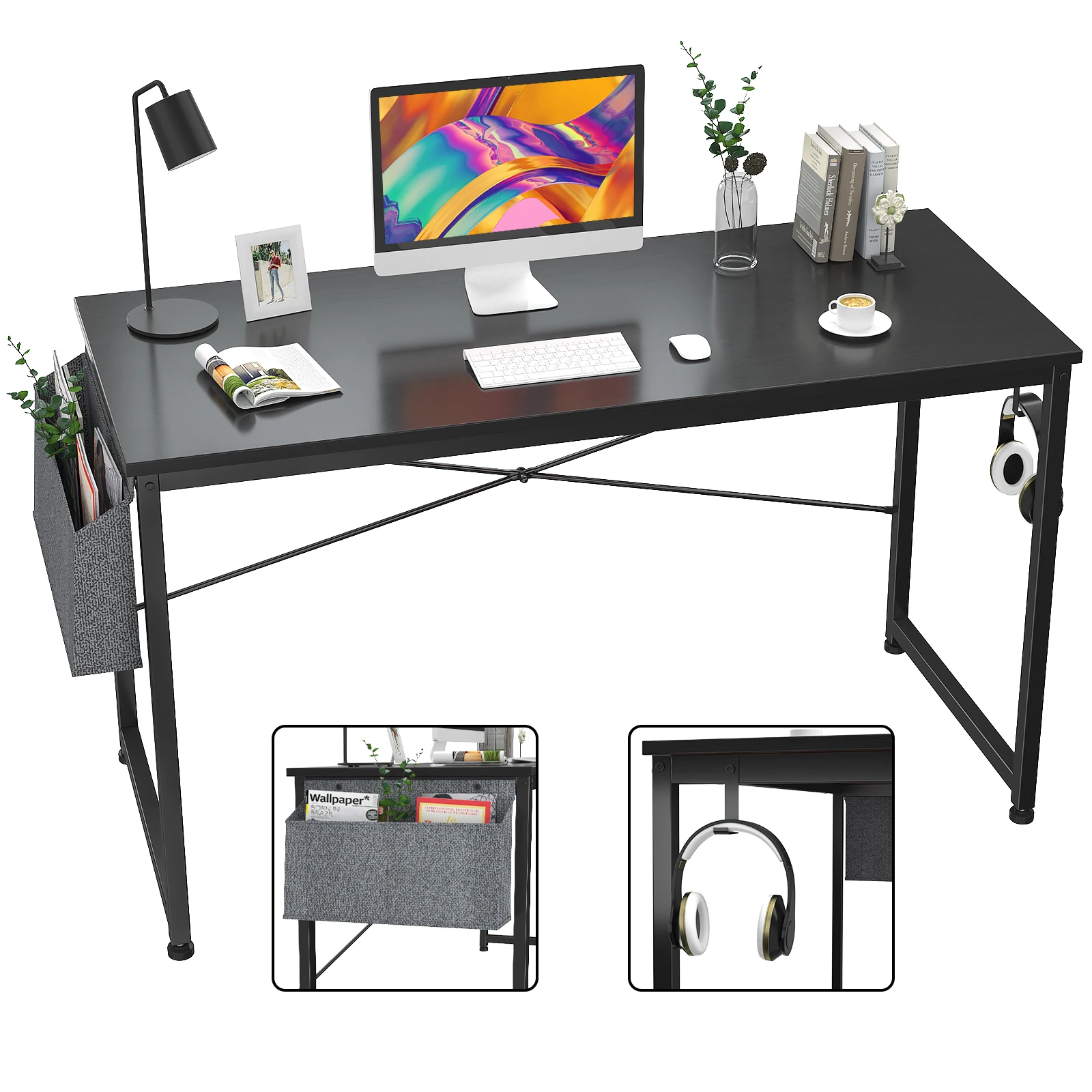 Office Desk Computer Desk Table 47 inch Home Office Writing Study Desk Modern Simple Style Laptop Table with Storage Bag