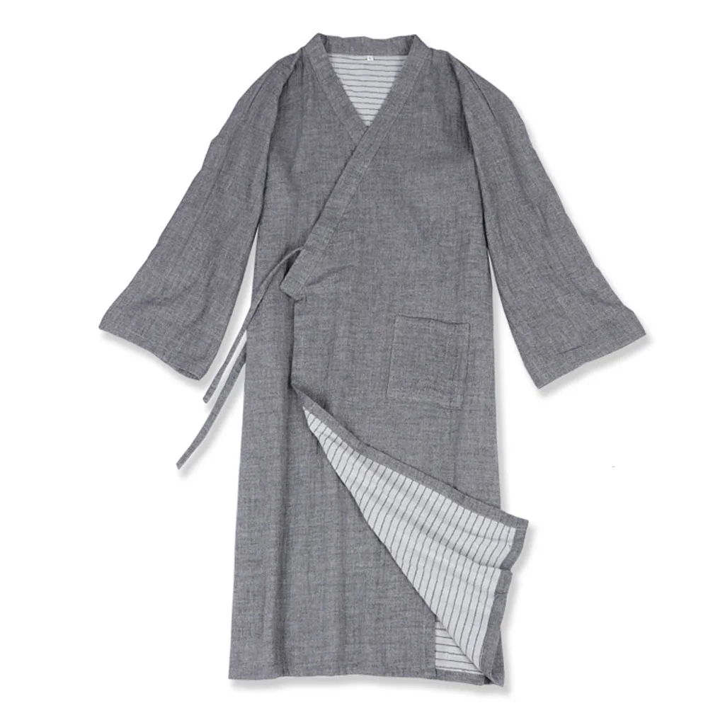 Plus size Japanese Male Traditional Kimono BathRobe Pajamas Nightgown Cotton Gauze Bathrobe Robe Sleepwear Loose Home Dress