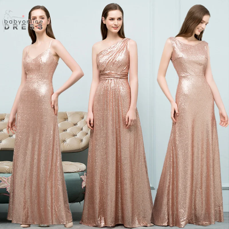 24H Shipping A-line Rose Gold Evening Dresses Long Luxury Sequin V Back Women Formal Wedding Prom Party Gowns robes de soirée