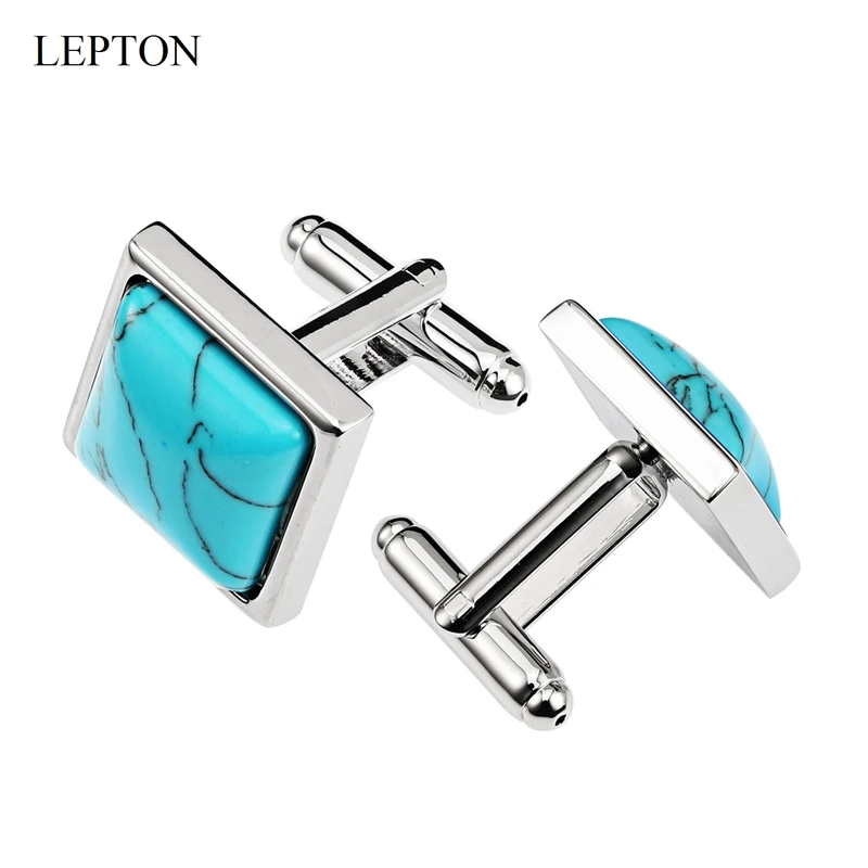 Hot Sale Blue stone Cufflinks for Mens Business Lepton Fashion Square Imitation fashion   Cufflink Relojes gemelos Drop Shipping