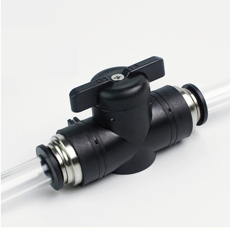 BUC 4 มม.6 มม.8 มม.10 มม.12 มม.สีดํา PUSH In Quick Joint Connector มือวาล์วหมุนสวิทช์ด้วยตนเอง Ball Current จํากัด