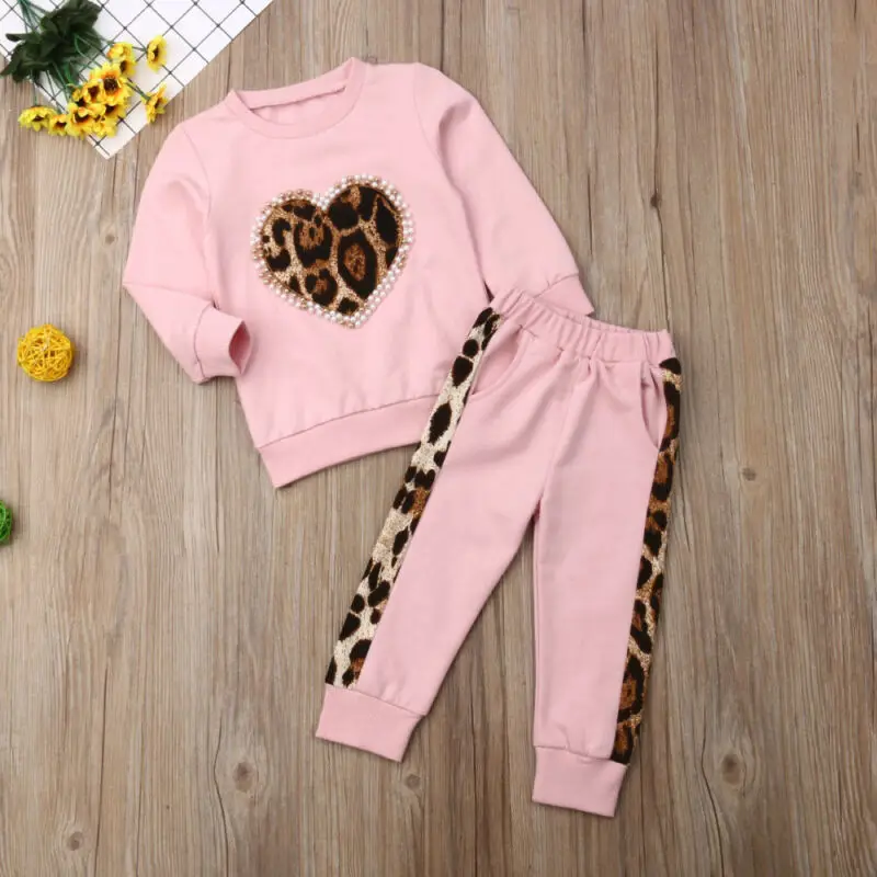 PUDCOCO 2PCS Toddler Kids Baby Girls Long Sleeve Leopard Tops Pants Leggings Outfits Clothes Tracksuit 1-6T