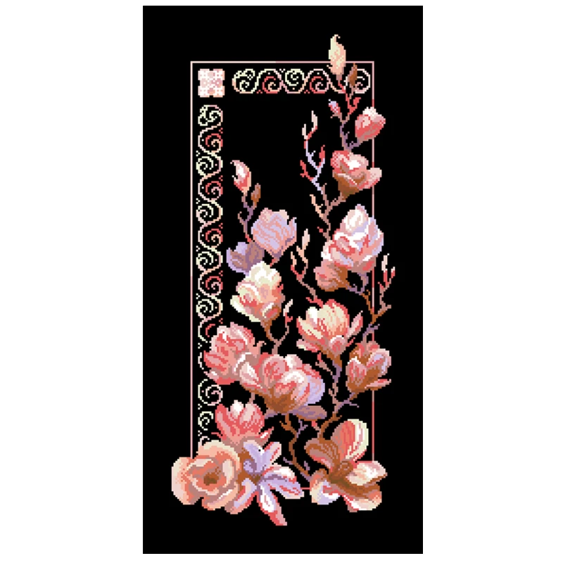 Pink flowers cross embroidery kit flower pattern design 18ct 14ct 11ct black canvas Cross-stitch DIY needlework