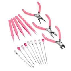 Multi-function Jewelry Making Tool Kits Round Nose Plier Side Tweezers Mix Needle Spoon Pink Color Tools for DIY Jewelry Making