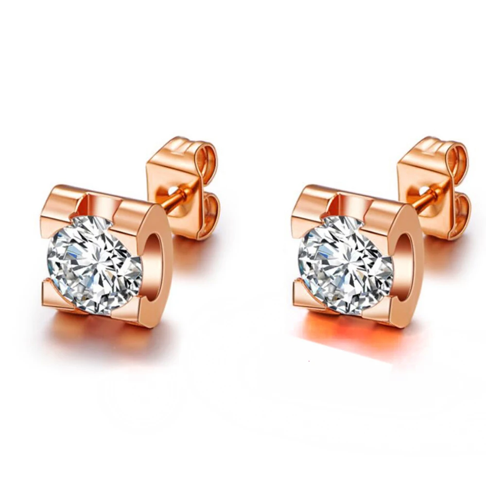 Brand Design Stainless Steel Stud Earrings Hot Sale Women Zircon Rose Gold Color Stud Earrings Fashion Accessories