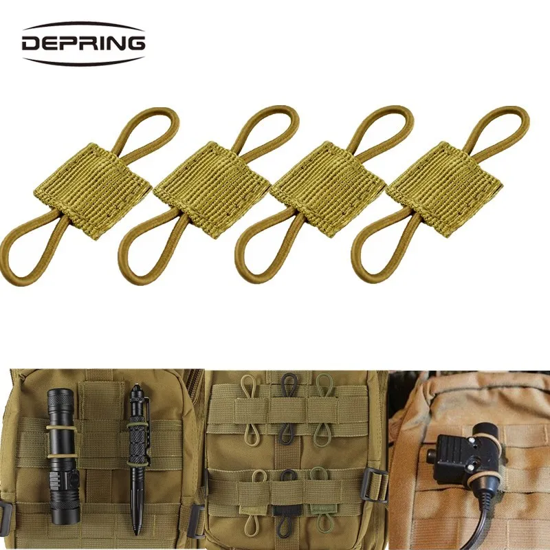 

4pcs Tactical MOLLE Elastic Ribbon Buckle Binding Retainer Webbing Kit Communication Cable Storage Ranger for PTT Antenna Stick