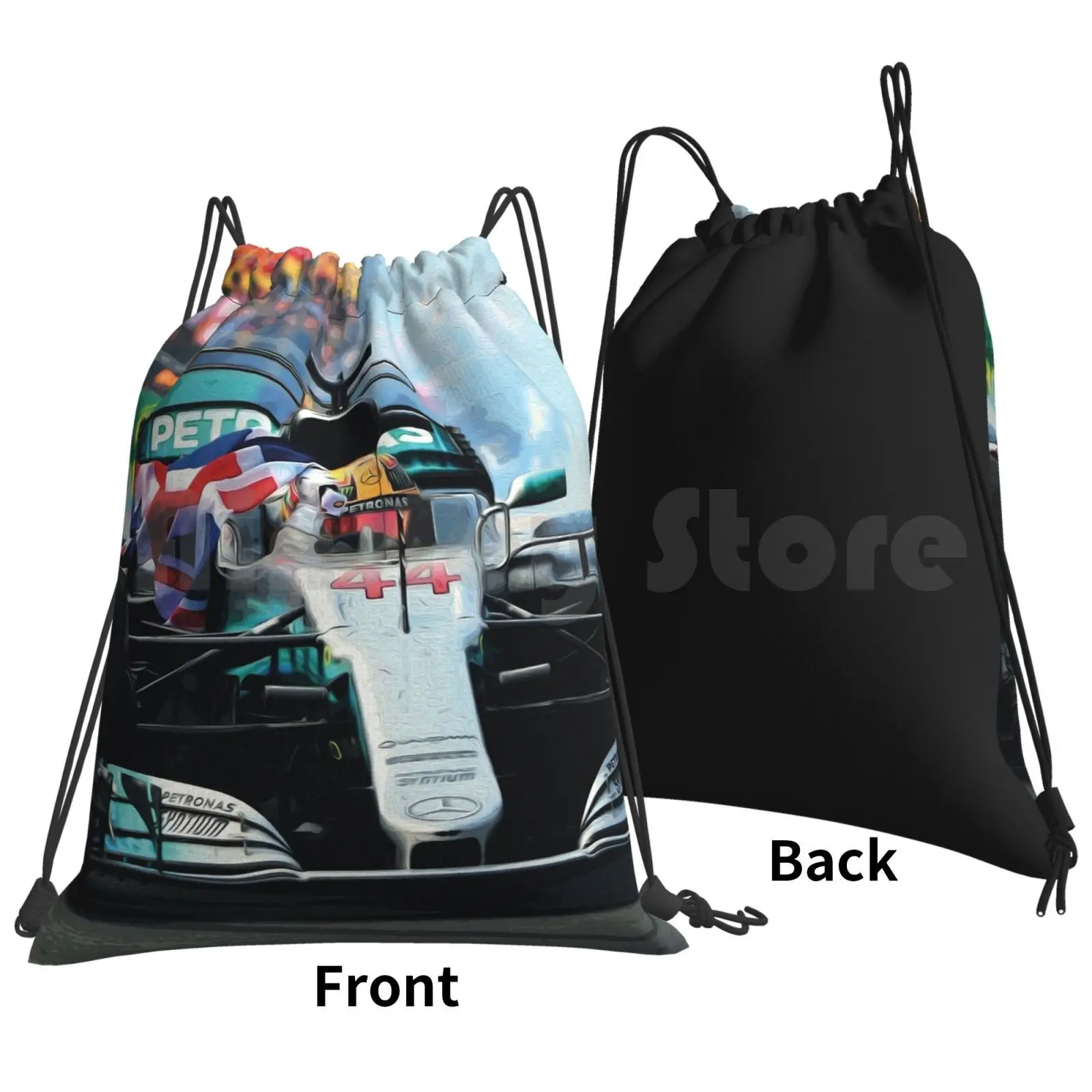 Lewis Celebrating His 2017 World Backpack Drawstring Bag Riding Climbing Gym Bag Racecar Racing Racecars Sports Fia