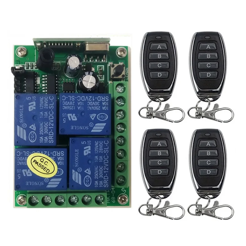 DC 12V 24V input 4CH Wireless RF Remote Control Light Switch 10A Relay Output Radio Receiver Module Garage Doors/lamp