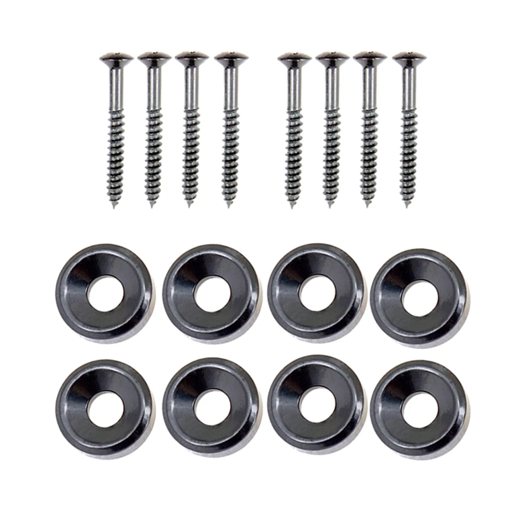 2 Sets/8 pcs Electric Guitar Neck Joint Mounting Ferrules with Screws Black Dia 14mm