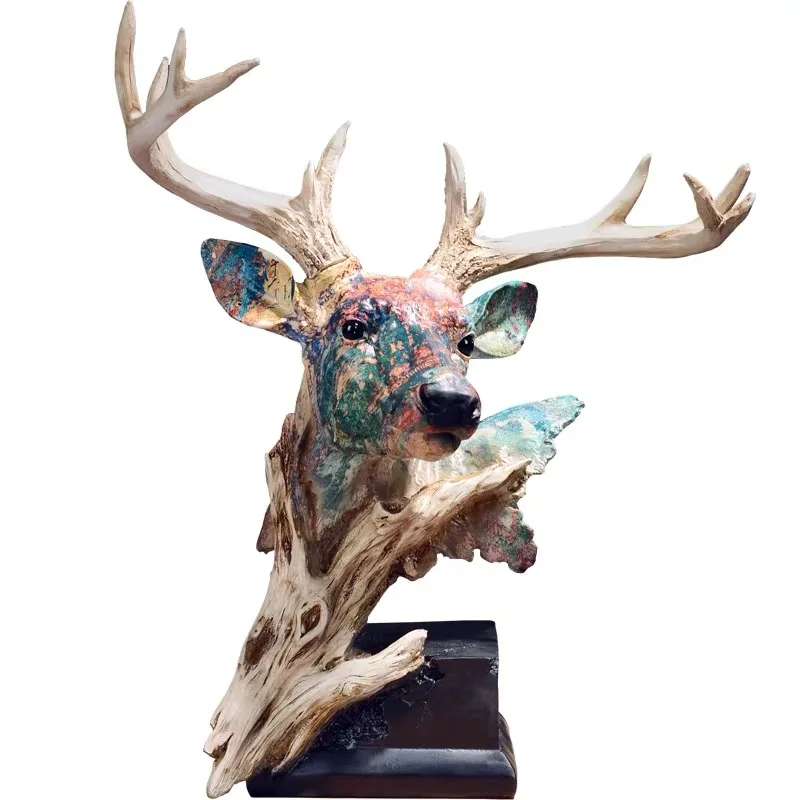 ART NORDIC ORNAMENT DECORATION RESIN SIMULATION DEER HEAD STATUE HOME OFFICE CREATIVE DECORATION CRAFTS