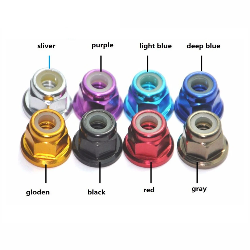 2-10pcs M2 m2.5 M3 M4 M5 M6 m8 Flange nylon Lock nuts 6061 Aluminum Alloy Anodized colourful Hex Lock Nuts Multiple colour