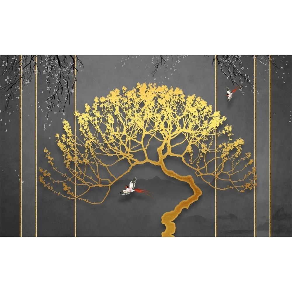 Papel pintado con foto 3D personalizado, Mural de árbol abstracto dorado de estilo chino, papel tapiz para sala de estar, dormitorio, TV, fondo, decoración del hogar