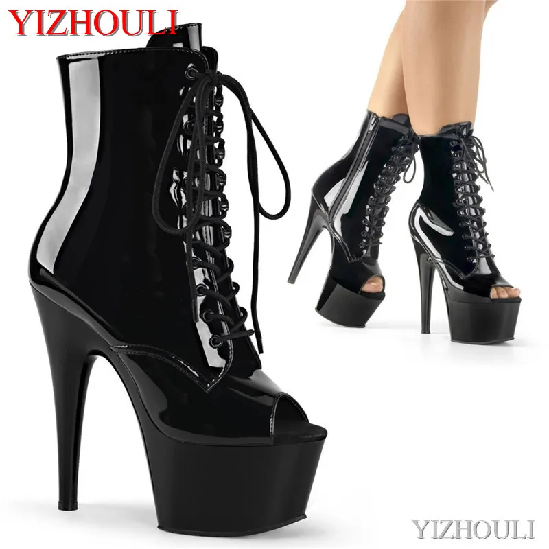 

17cm heels, low-heeled boots for stage dinners, 7in open-toed heels, night club ankle boots