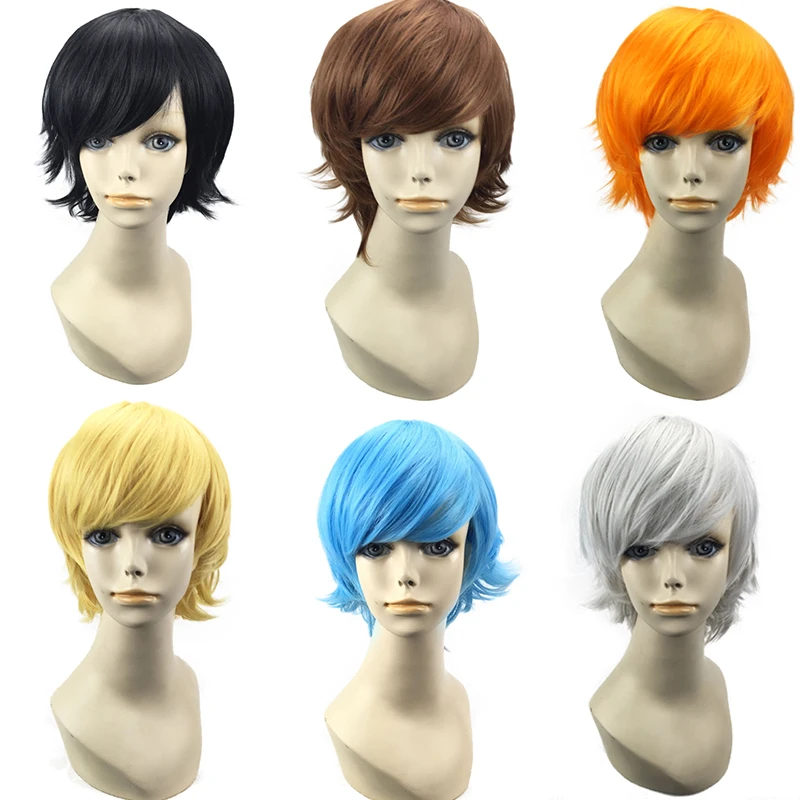 Men Short Wig Cosplay Costume Synthetic Hair Black White Rose Red  Blue Brown Grey Wigs For Halloween Party Dress Up C17K164