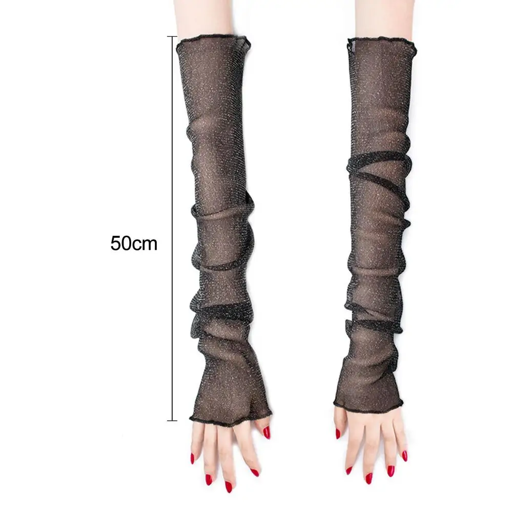 2 Pairs Ärmeln Schwarz Weiß Ultra-dünne Sun UV Schutz Kühlung Wärmer Mesh Tüll Sonnencreme Ärmeln Finger Arm Für outdoor