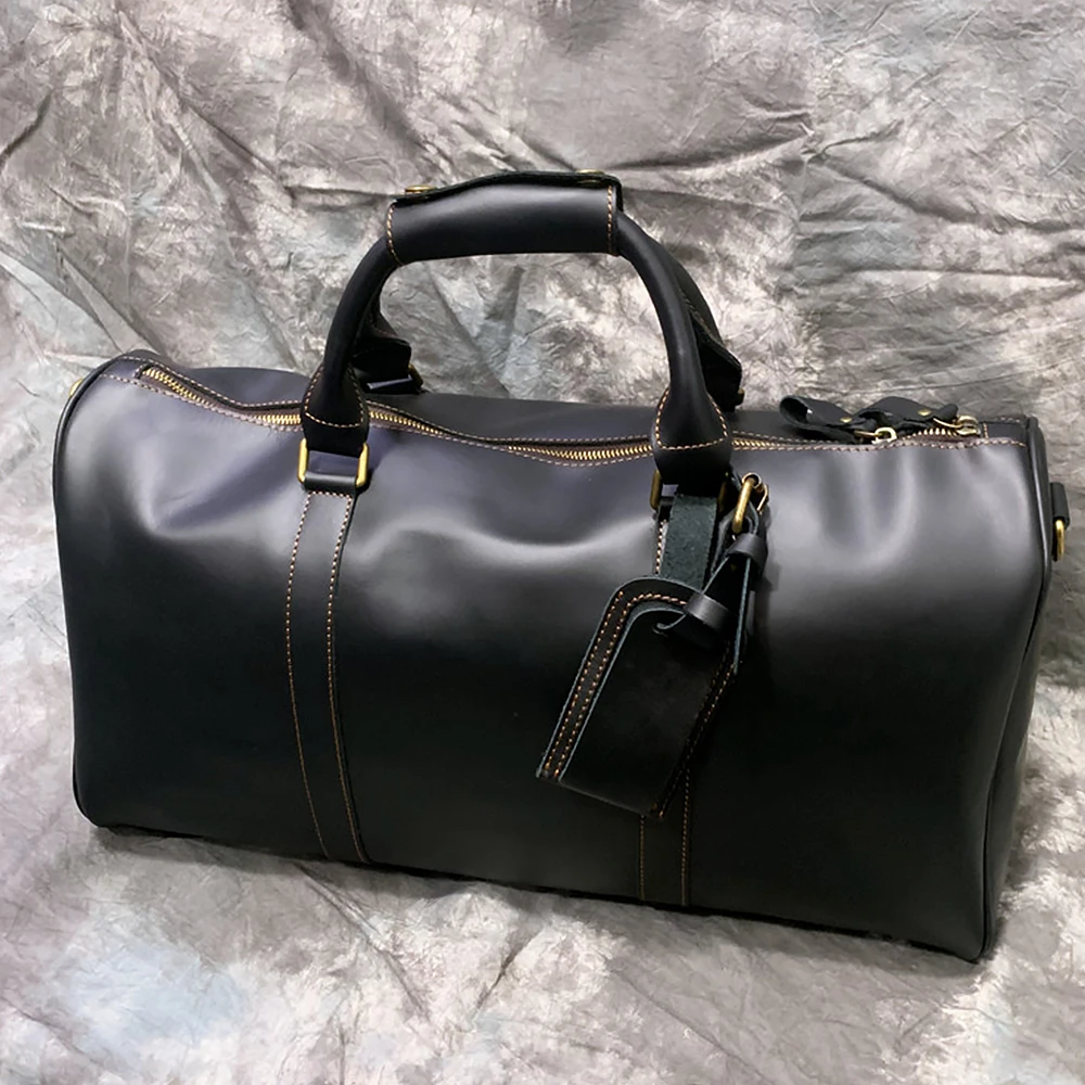 MVA Vintage Leather Duffel Bag For Men Women Full Grain Cowhide Leather Large Travel Bag Gym Sports Overnight Weekender Bags Big