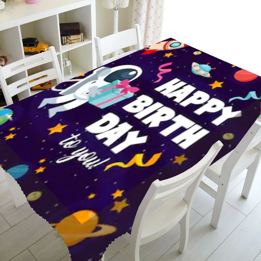 Cute Children Space Theme Birthday Party Decoration Cartoon Rocket Astronaut Happy Birthday Tablecloth for Boy Table Cloth Cover