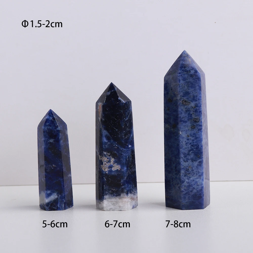 5-8cm Natural Blue Quartz Wand Sodalite Column Crystal Point Ornament for Home Decor Reiki Energy Stone Pyramid