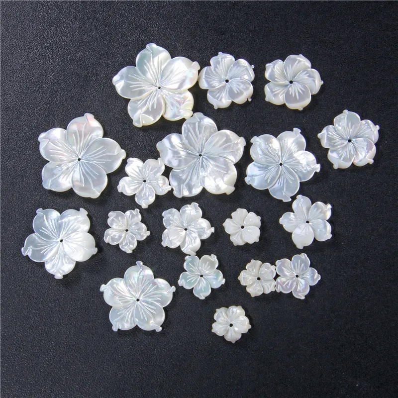 Quality Natural Carved Mother of Pearl White Flower Shell Bead for DIY Fashion Earring Jewelry Making Finding Handmade Accessory