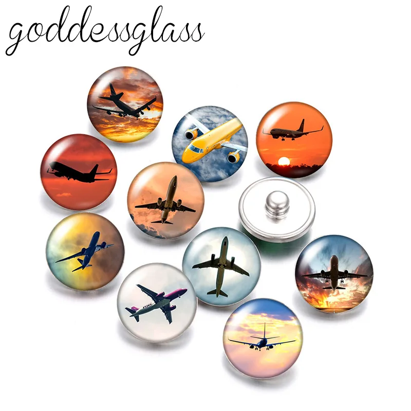 New Flying airplane aircraft Boys Gift 10pcs Round photo 12mm/18mm snap buttons for 12mm/18mm snap necklace DIY findings jewelry