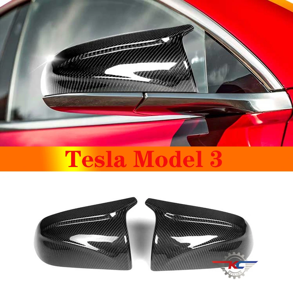 Real Carbon Rearview Door Side Mirror Cover Caps For Tesla Model 3 Mirror Covers Replacement Style Gloss Black ABS 2017-in