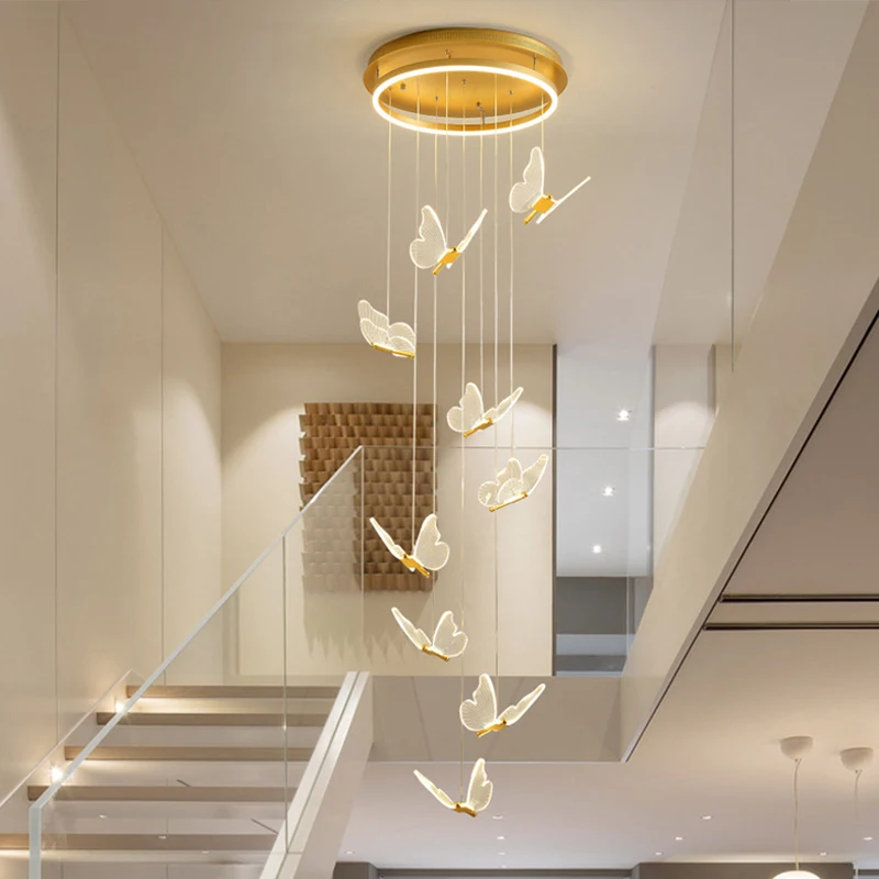 Butterfly Led Pendant Light Indoor Lighting Staircase Duplex Living Room Dining Room Restaurant Art Hallway Decoration