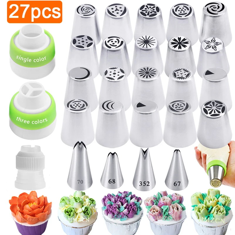 

27pcs Russian Tulip Icing Piping Nozzles Stainless Steel Flower Cream Pastry Tip Kitchen Cupcake Cake Decorating Tools