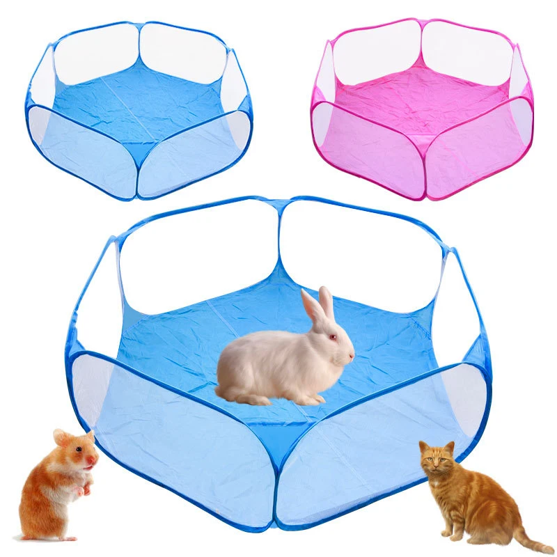 Portable Small Pet Cage Transparent Hedgehog Hamster Cage Tent Pet Playpen Folding Yard Fence For Dog Cat Rabbit Guinea Pig