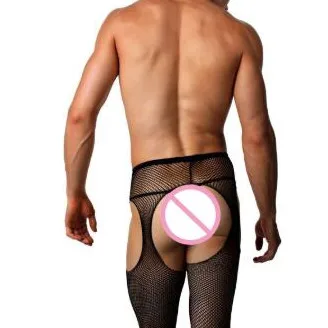 Adult Sexy Pantyhose Costumes Porno Exotic Men\'s Pantyhose Sexy Four Open Crotch Tights Small Mesh Stockings for Male Underwear