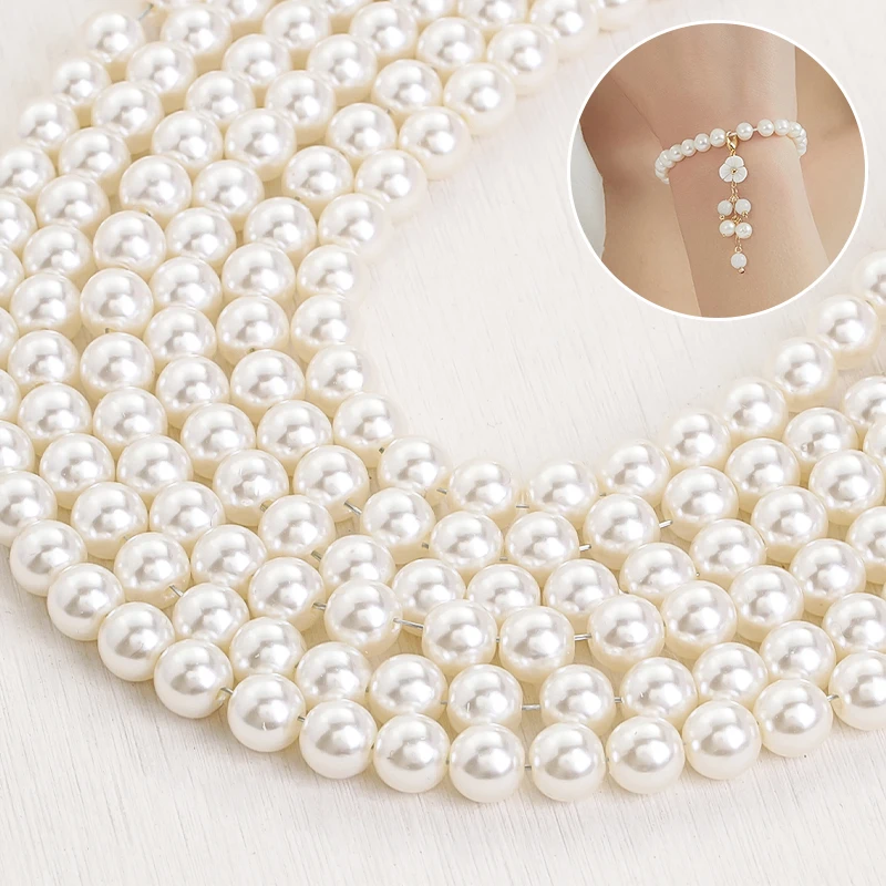 3/4/5/6/8/10mm White Pearl Beads With Hole Loose Faux Round Pearls For Jewelry Making Diy Craft Earring Necklace And Vase Filler