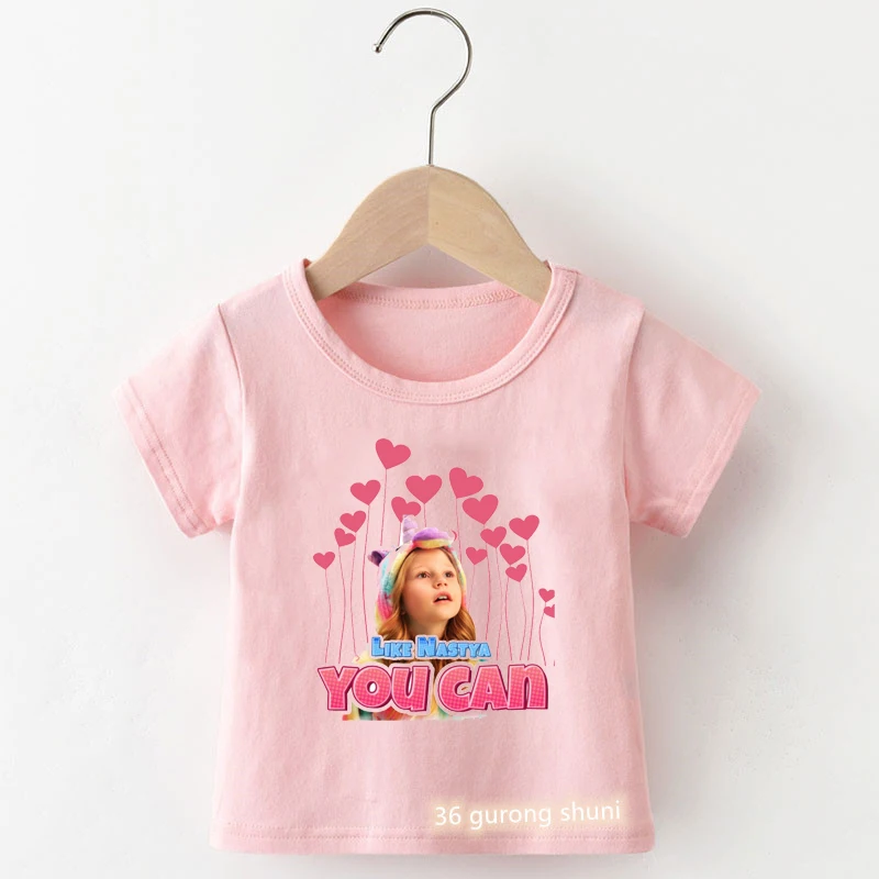 New Hot Sale Baby Girls Tshirt Lovely Like Nastya Girls T-Shirt Fashion Cartoon Print Children'S T Shirt Summer Girls Pink Shirt