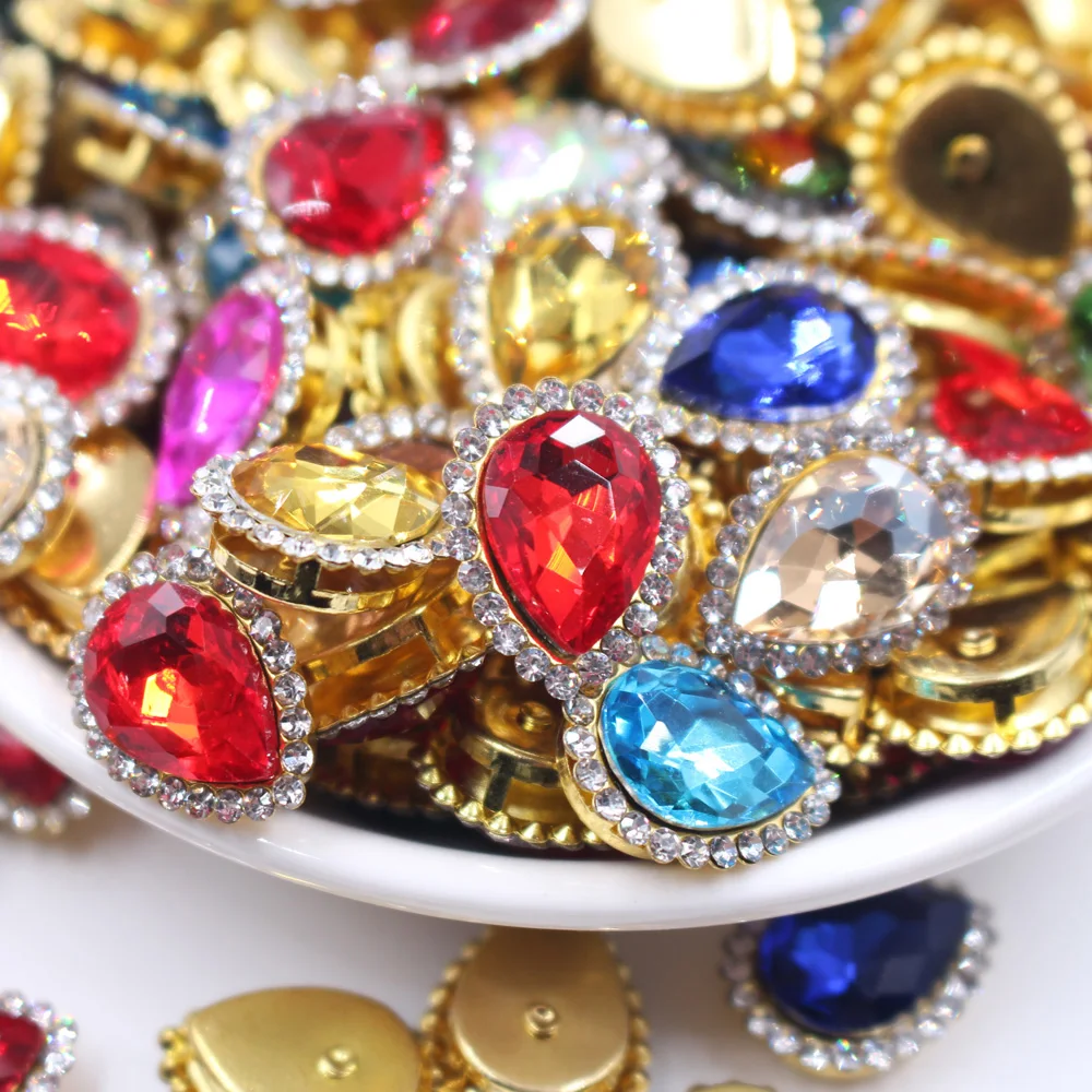 10-40 Stück aufnähbare Strass-Steine mit Goldbasis, flache Rückseite, glänzende Kristalle, Perlen, Dekoration, Knöpfe, Nähsteine, Bastelbedarf – Detail 5