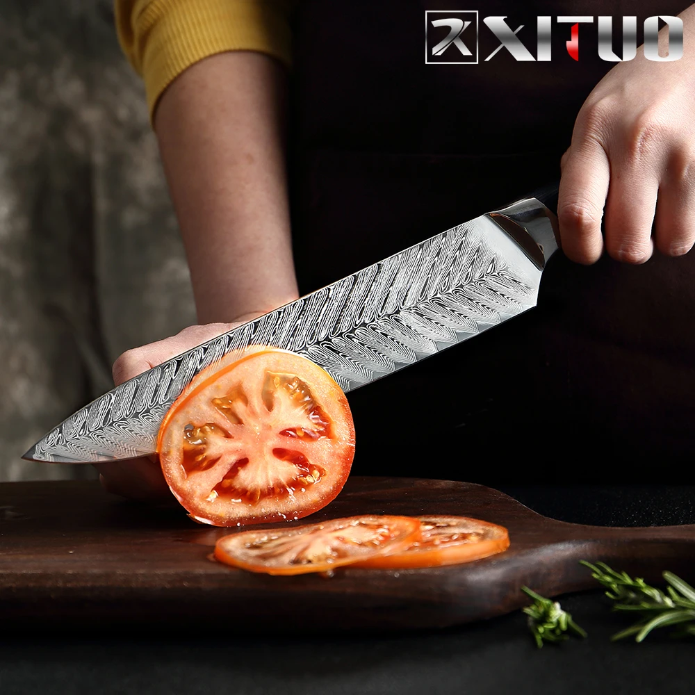 XITUO Damascus Chef Knife Professional Japan Sankotu Cleaver Boning Gyuto Kitchen Knife Cooking Knife Exquisite Plum Rivet Handl