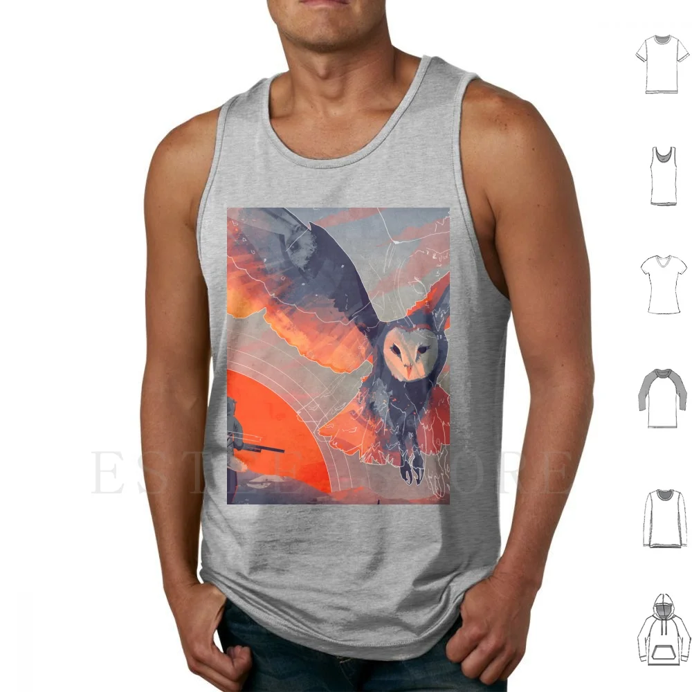 Owl Hunt Tank Tops Vest Cotton Owl Hunter Barn Owl Animal Red Sunset Sun Blue Purple Sketch Talons Feathers Micaela Dawn Dawn