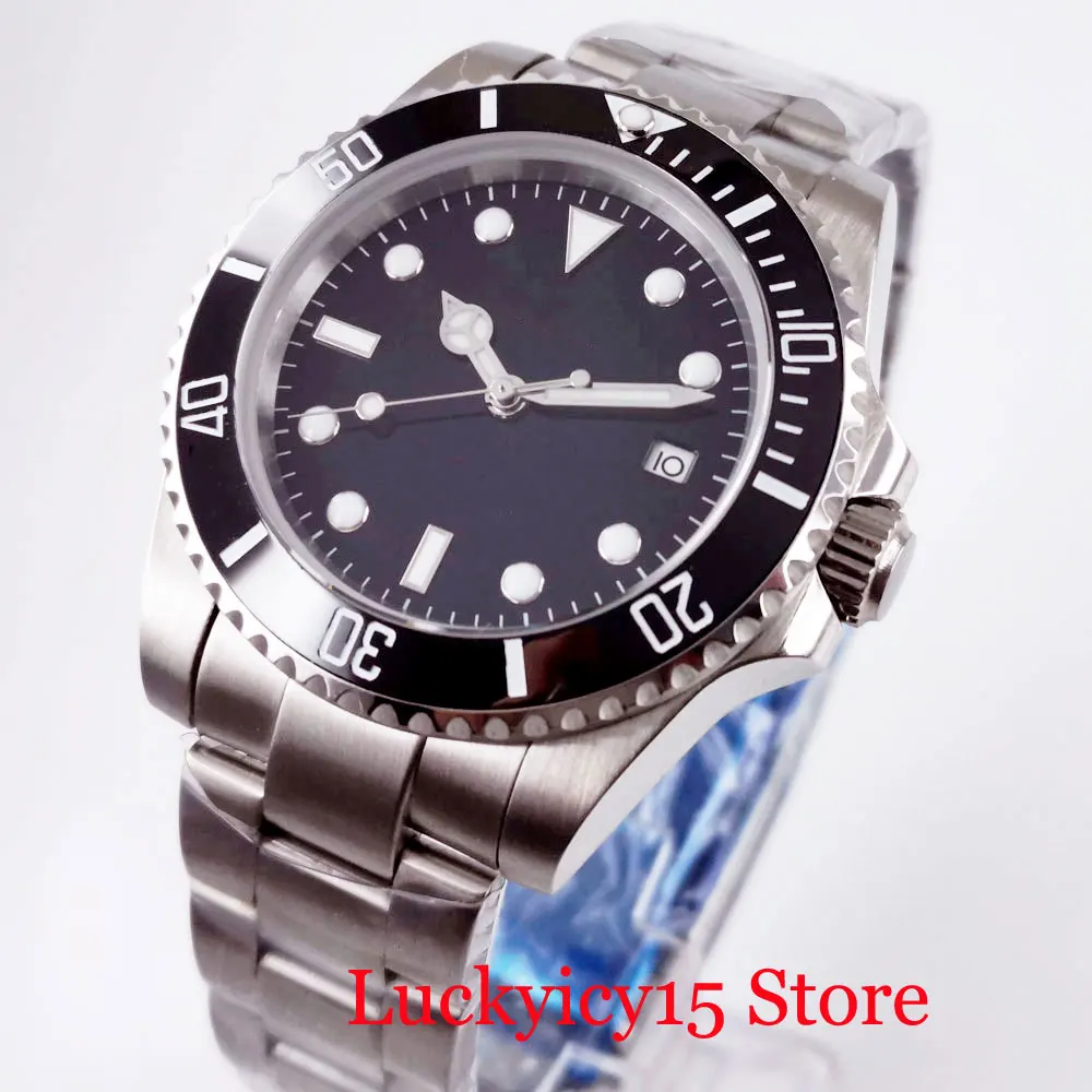 BLIGER Black 24 Jewels NH35 Automatic Men Watch Sapphire Glass without Magnifier Stainless Steel Bracelet Date Window