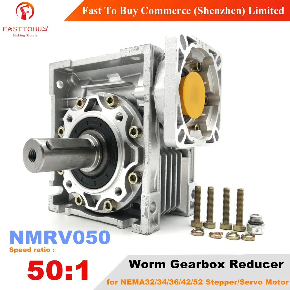 NMRV050 Speed Ratio 50:1 Worm Gearbox, Input Bore 14/19mm Right angle Worm Gear Speed Reducer for NEMA42 Servo/Stepper Motor