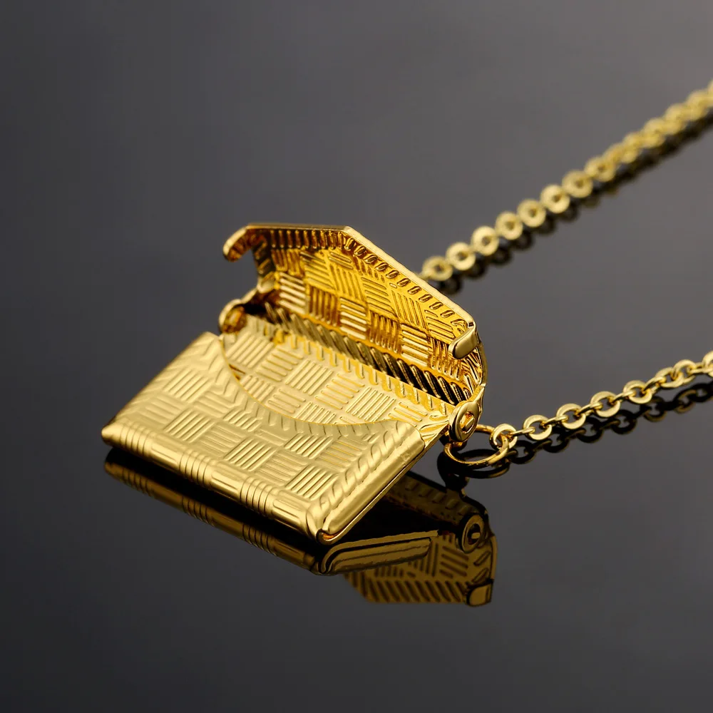 

Fashion Gold Plated Wallet Pendant Necklace Opening Cover Photo Box Necklace for Men Women Wedding Jewelry Anniversary Gifts