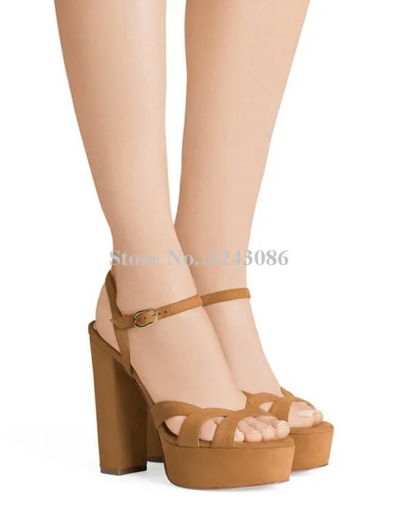 Fashion Gold Color Leather Platform Sandals Women Sexy Chunky Heel Snakeskin Leather Sandals Shoes Lady New Dress Sandals