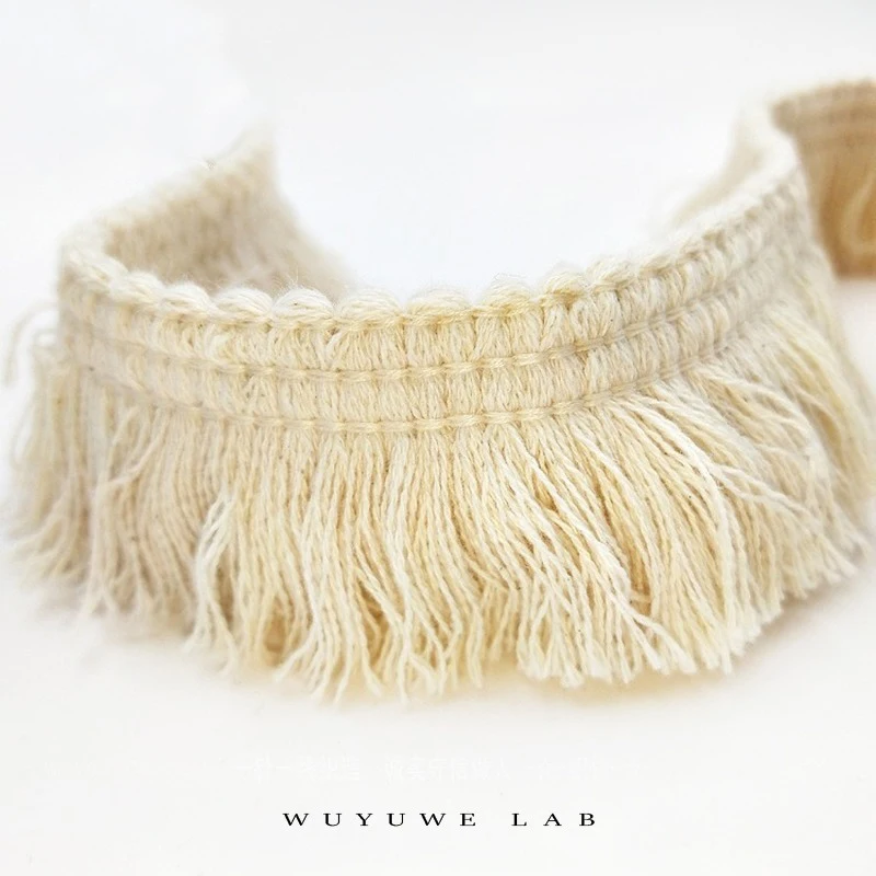 1m Thick Beige Cotton Thread Strip Fringe Lace Trim DIY Clothing Accessories Tassel Clothes Pillow Home Curtain Decoration 4cm