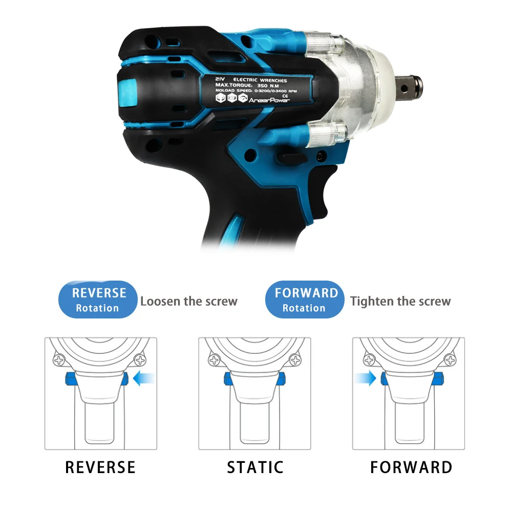 350N.m Rechargeable Impact Wrench Brushless 1/2 inch Cordless Electric 21V Screwdriver 2 Battery For Car Tires Wireless Tools